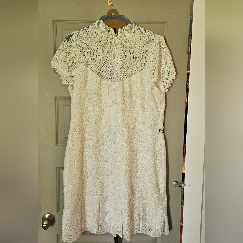 Elegant White Lace Dress With Black Ribbon Belt
